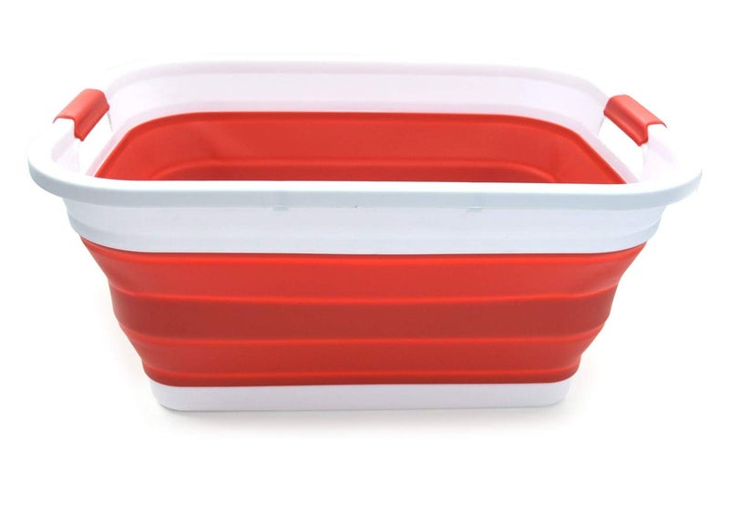 SAMMART 41L (10.8 gallon) Collapsible Plastic Laundry Basket-Foldable Pop Up Storage Container/Organizer-Portable Washing Tub-Space Saving, Water capacity: 32L (8.4 gallon) (Rectangular, Red) - Image 1